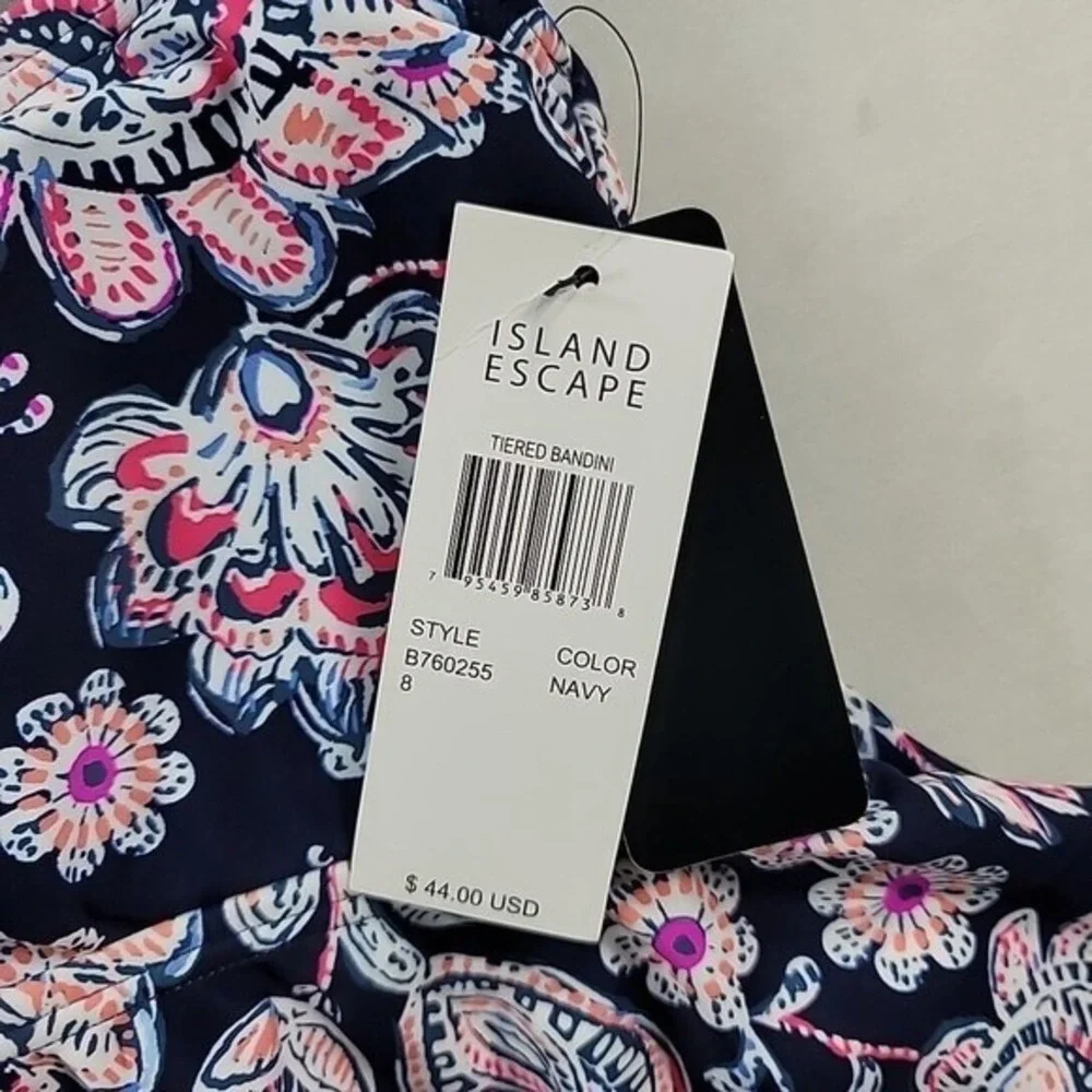 ISLAND ESCAPE Bandini Swimsuit‎ Top Womens 8 Navy Floral Stretch Remove Cups NEW
